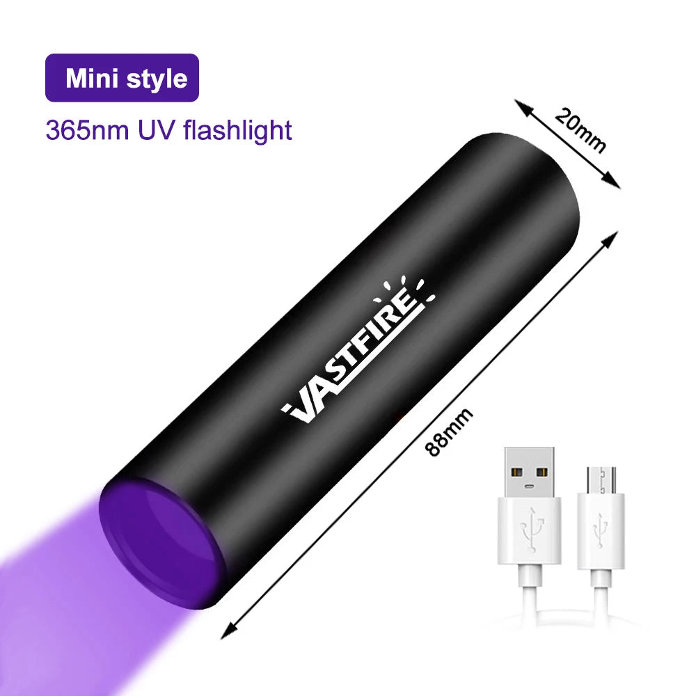 UV Flashlight Ultraviolet Blacklight USB Rechargeable (Carpet Pet Urine Detector)